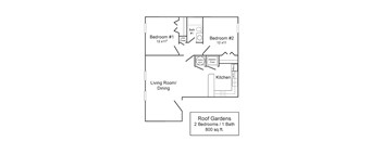 a floor plan of a small house with a living room and a kitchen
