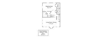 a floor plan of a small house with a bedroom and a living room
