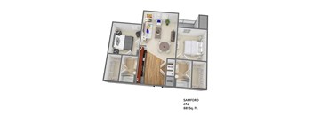 a 3 bedroom floor plan with a bathroom and a living room