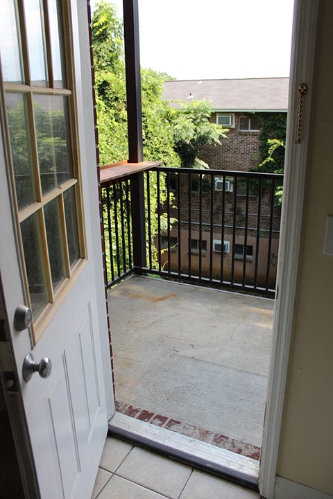 a view of the balcony from the door