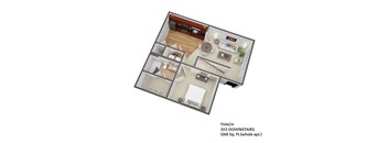 a 3d floor plan of a home with a bedroom and a living room