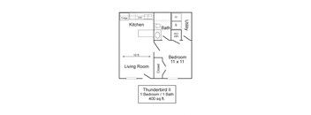 a floor plan of a small house with bedrooms and a living room and a kitchen