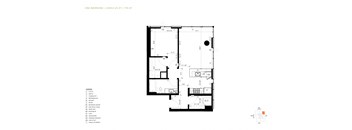 A black and white image of a one bedroom apartment floor plan.