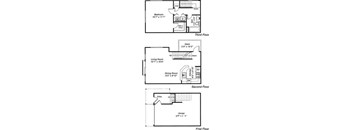 A diagram shows the layout of a house with three floors, including the dimensions of each room.