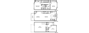 A floor plan of a house with three bedrooms, a living room, a dining room, a garage, and an entry.