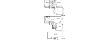 A floor plan of a three-story residential building.