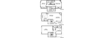 A floor plan of a three-story house with labeled rooms and dimensions.