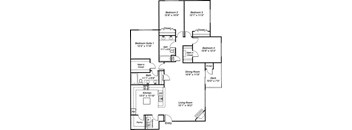 A black and white floor plan of a house with labeled rooms and dimensions.