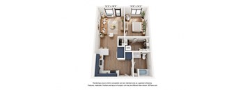 a stylized floor plan with a bedroom and a living room