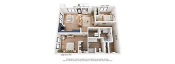 a 3d floor plan of a home with a bedroom and a living room