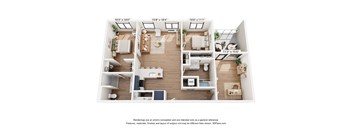 a stylized floor plan with a bedroom and a living room