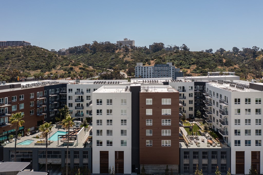 a view of the city of echo park from the roof of a building