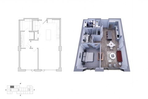 a floor plan of a 1 bedroom apartment with a bathroom and a living room
