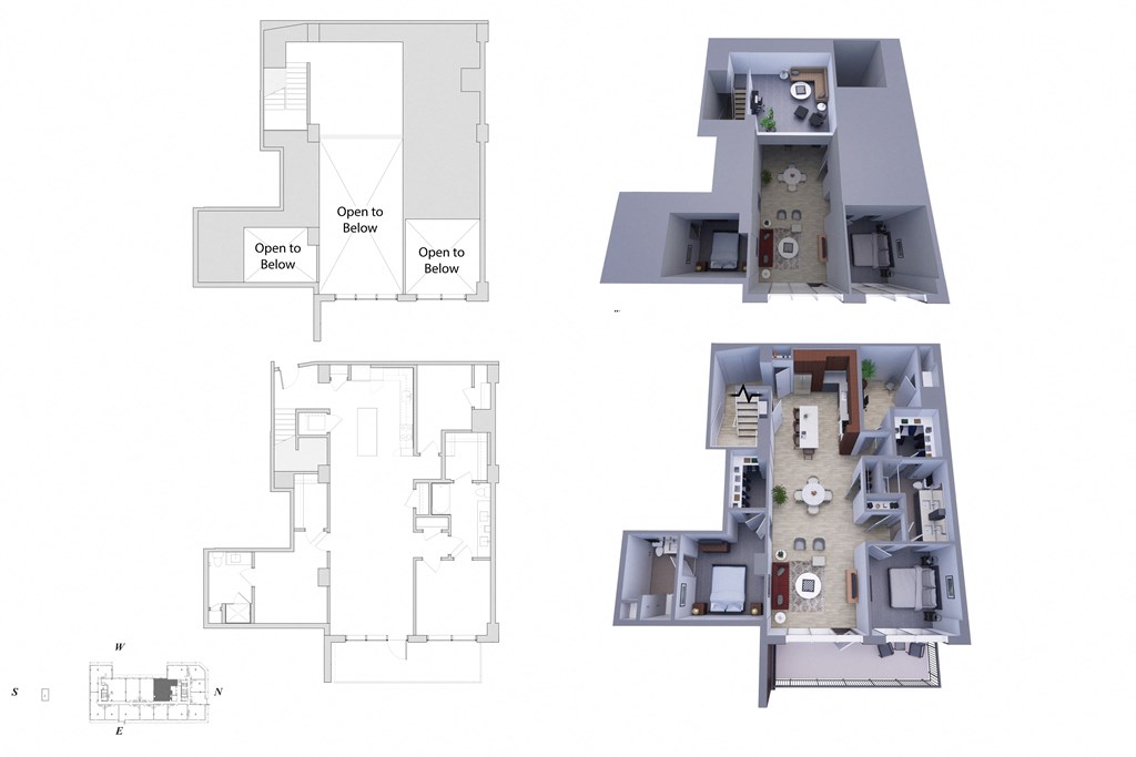 a floor plan of a building with different views of it