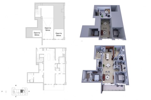 a floor plan of a building with different views of it