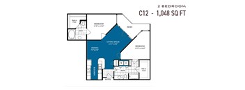 A 2 bedroom apartment layout with a living space of 11' x 8'6".