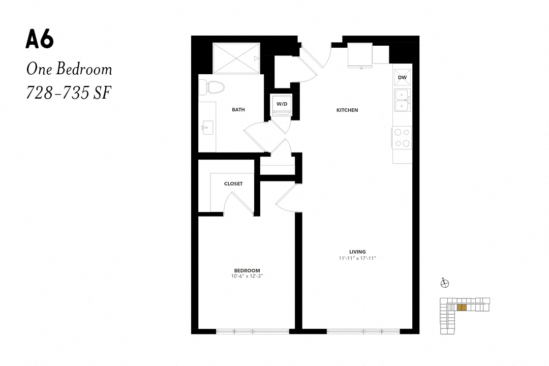 One Bedroom A6 728 - 735 SF - The Lark