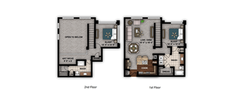 two floor plans of a room with two different floors