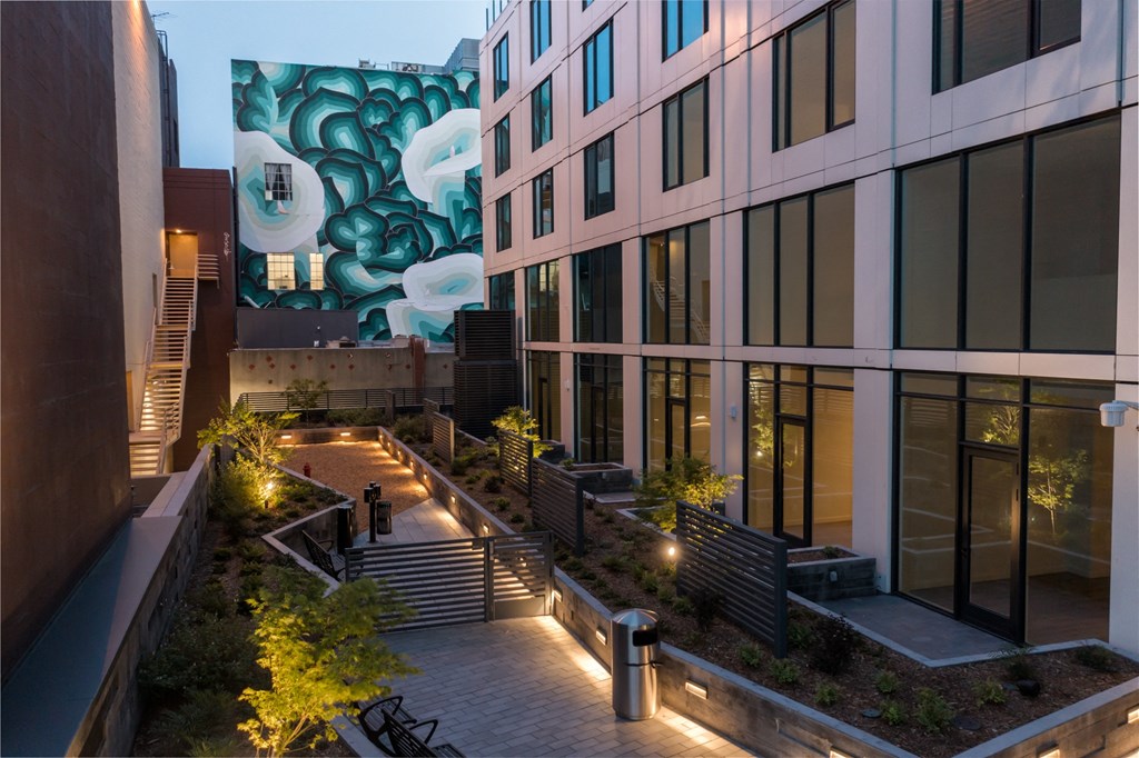 a large building with a large mural on the side of it