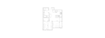 A floor plan of a house with a kitchen, living room, and bathroom.
