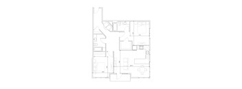 A floor plan of a house with a kitchen, living room, and two bedrooms.