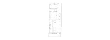 A floor plan of a house with a kitchen, living room, and two bedrooms.