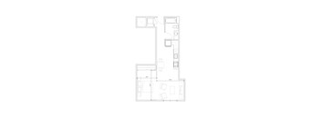 A floor plan of a house with a kitchen, living room, and two bedrooms.