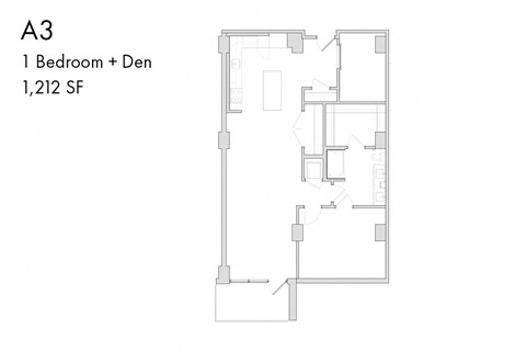 the floor plan of 1 bedroom  den 1212 sq ft