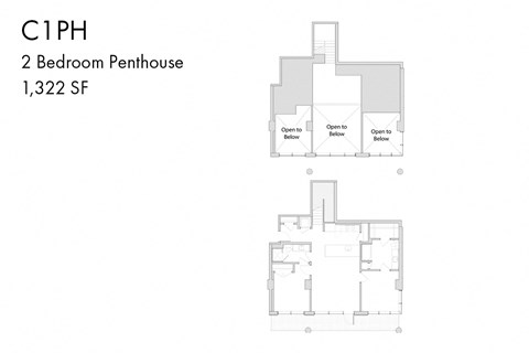 a typical floor plan of the 2 bedroom penthouse with floor plans of the units