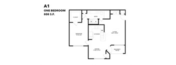 a floor plan of a one bedroom floor plan with a bathroom and a living room