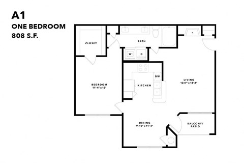 a floor plan of a one bedroom floor plan with a bathroom and a living room