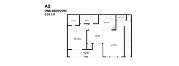 a floor plan of a one bedroom apartment with a bathroom and a living room
