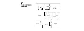 a floor plan of two bedrooms with a bathroom and a living room