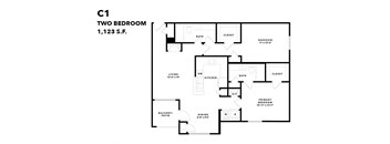 a floor plan of two bedrooms with a bathroom and a living room