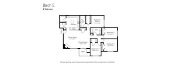 A floor plan of a 4 bedroom apartment named Birch E.