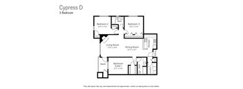 A floor plan of a 3 bedroom apartment named Cypress D.