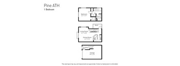 A floor plan for a Pine ATH 1 Bedroom is shown with approximate measurements.