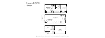 A floor plan for a 2 Bedroom Spruce apartment.