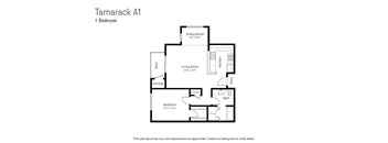 A floor plan of a one bedroom apartment named Tamarack A1.