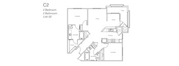 a floor plan of a 2 bedroom 2 bathroom floor plan