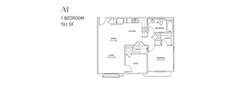 A floor plan of a one bedroom apartment.