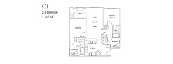A floor plan of a 2 bedroom apartment sized at 1,128 square feet.