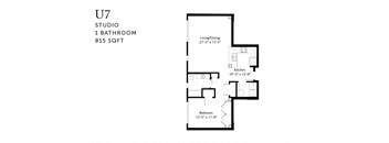 A floor plan of a U7 Studio apartment with 1 bathroom and a total area of 815 SQFT.