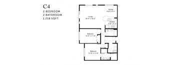 A floor plan of a C4 apartment with 2 bedrooms and 2 bathrooms.
