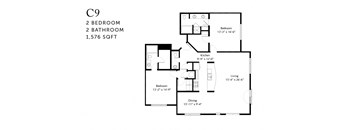 A floor plan of a C9 house with 2 bedrooms and 2 bathrooms.