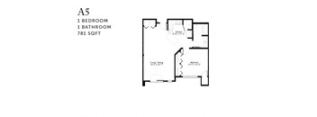 A floor plan of apartment A5 with 1 bedroom and 1 bathroom.