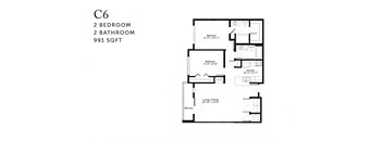 A floor plan of a C6 apartment with 2 bedrooms and 2 bathrooms.