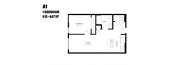 One Bedroom A1 615 - 667 SF - The Ballard Independent