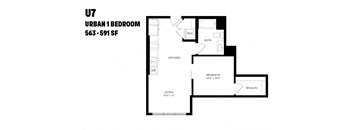 Urban One Bedroom U7 563-591 SF - The Ballard Independent