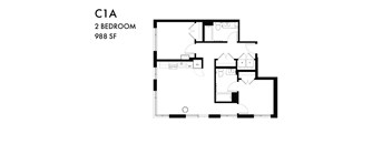 A floor plan of a 2 bedroom apartment.
